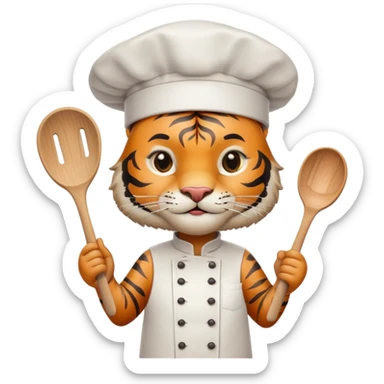 Tiger chef with chef hat and spatula sticker
