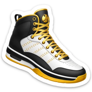 a basketball shoe with gold laces sticker