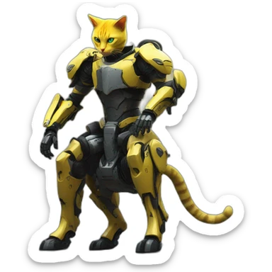 a yellow cat knight on a cyberpunk mech horse，full body sticker