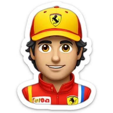 Carlos Sainz Jr with a Ferrari cap red and yellow stripes sticker