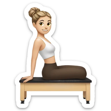 white girl brown bun doing reformer Pilates sticker