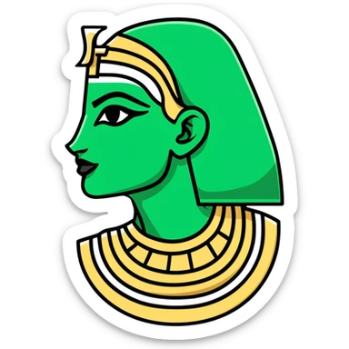 Strict ancient Egyptian style facial expression profile, hieroglyphic flat design, only white and deep green, rigid angular lines, no curves sticker