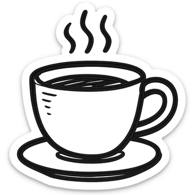 hand drawn outlined icon of a pink coffee cup, no fill, thick lines sticker