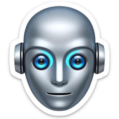 robot head representing a large language model, digital details, glowing eyes sticker