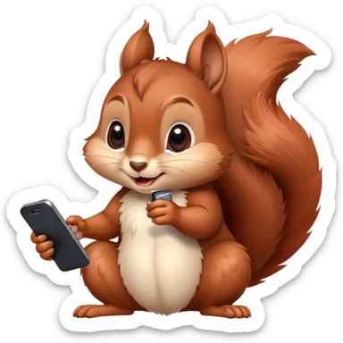 cute brown squirrel with blushing red cheeks holding a smartphone in its paw sticker