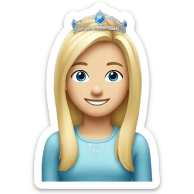 Create an emoji of a blonde girl with a round face, blue eyes, shoulder-length hair, and a slight fringe. She is smiling and wearing a tiara while celebrating her 21st birthday. The emoji should convey a joyful and celebratory mood. sticker