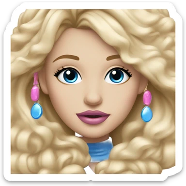 Blonde girl who’s getting a blowout blue eyes pink lips blue eyeshadow sticker