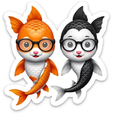 Two "koi" fishes male and female, wearing glasses. sticker