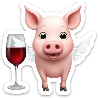 pig with white wings drinking wine sticker