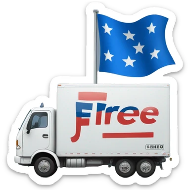 truck for transporting goods with a Text "FREE" on a flag with blue unique color sticker