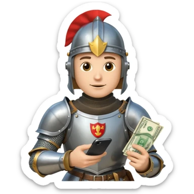 Knight with helmet holding phone and money neutral skin colour sticker