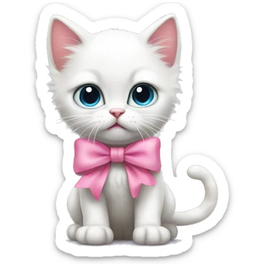 cute white kitten with pink bow is angry sticker