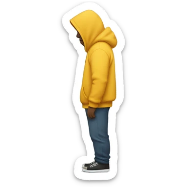 person with hoodie on looking sad and walking with hands in his hoodie, viewed from the side sticker