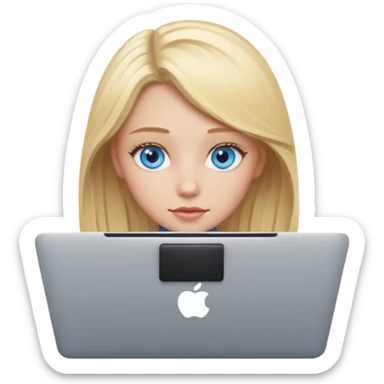blonde girl blue eyes on mac lap top sticker