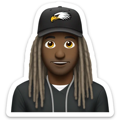 Black eagles fan with dread Locs and hat sticker