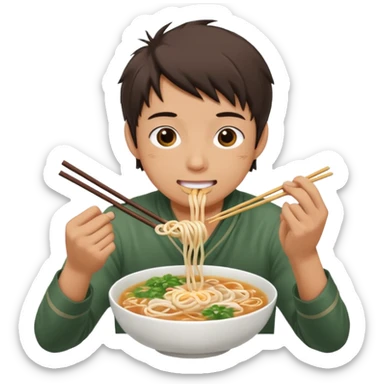 can you generate me a avatar of a male eating a bowl of pho? make it more anime. Make the person slurping on the noodles sticker