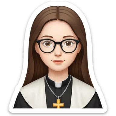 Female priest with glasses, long brown hair, pale skin  sticker