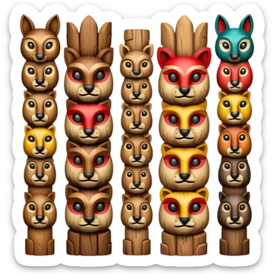 Totem – Wooden carved pole with animal faces. sticker
