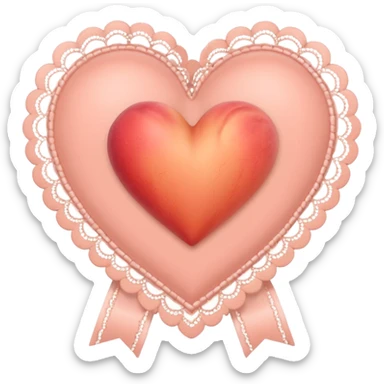 cute baby pink peach colored heart with lace trimming and with a lace ribbon sticker