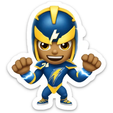 Chargers mascot holding lightning bolts in each hand zues style with a storm in the background  sticker