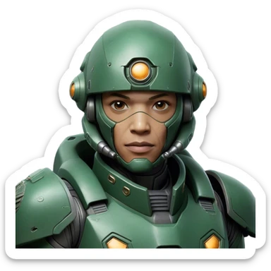 Cinematic Realistic StarCraft Terran Marine Portrait, head tilted dramatically with an exaggeratedly amused expression, blending futuristic grit with a hint of unexpected humor. His steely gaze and determined features, set against intricately detailed tactical armor in dark green and grey, are rendered with lifelike texture and dynamic lighting, high shine, dramatic yet whimsical, capturing the essence of a Terran Marine whose epic strength is accompanied by a playful edge. sticker