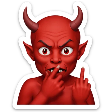 Creppy devil and shushing someone  🤫 like there figer over there mouth  like there lip is closed and the figers over sticker