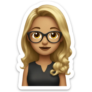 girl with brown and blonde highlights and glasses with baby  sticker