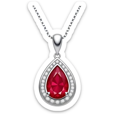 teardrop ruby pendant with silver chain and white stones sticker