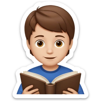 Niño pequeño de cabello castaño leyendo un libro feliz sticker