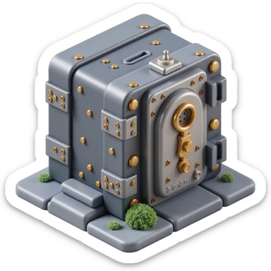 a secure bank vault in skeuomorphism style, metallic textures, realistic details, shiny lock, heavy door, 3D effect sticker