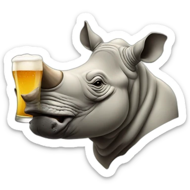 head of a rhino drinking beer sticker