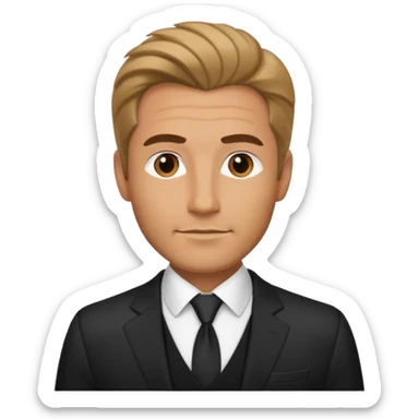 A very handsome successful man in his 40s. Day hair. Wearing black  Looks like a lawyer. sticker