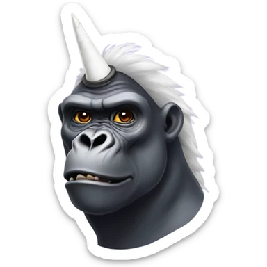 Gorilla wearing shark slippers and on his head is a unicorn horn sticker