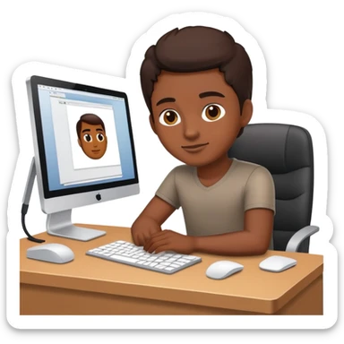 a graphic designer sitting at a computer sticker