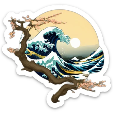 Hokusai in the style of Salvador Dali sticker