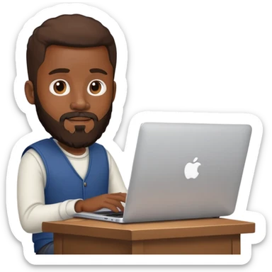 black american guy with beard using macbook laptop sticker