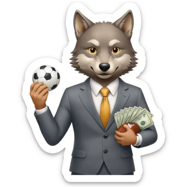 Wolf in business suit holding football and money, Wall Street wolf sticker