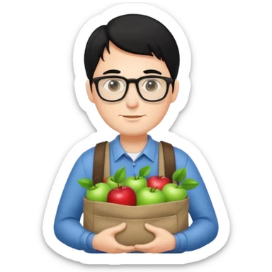 a white man with black hair carrying Apple bags sticker