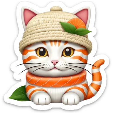 cat wearing a hat made out of sushi sticker