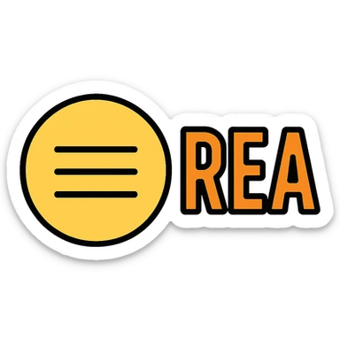 emoji with three grey horizontal lines as a symbol, and the word 'REA' in bold orange uppercase letters next to it, clean and modern style sticker