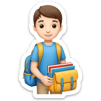 child packing a school bag with books and supplies, cheerful and organized sticker