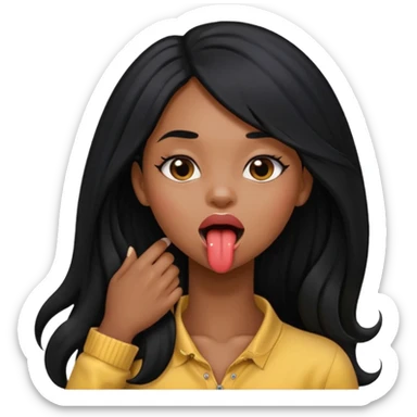 a black girl with long black hair holding her neck sticking her tongue out  sticker