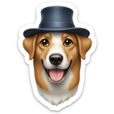 A dog with a hat sticker