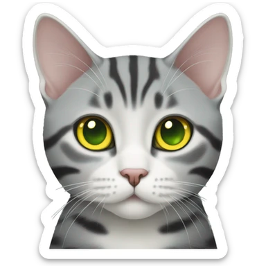 black American shorthair cat with yellow-green eyes, cute sticker
