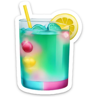 Bluish green cocktail with pink and yellow sticker