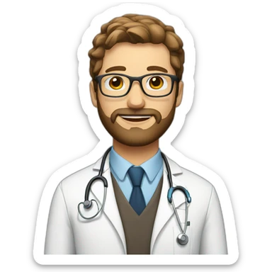 white doctor with brown hair glasses and beard sticker