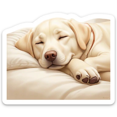 Meme-Worthy Cute Sleeping Cream Labrador Portrait Emoji, Head resting peacefully with a contented smile, showcasing a delightfully sturdy build and a luxuriously soft cream Fur, eyes shut in a serene nap, Simplified yet hilariously adorable features, highly detailed, glowing with a soft, drowsy light, high shine, relaxed and utterly lovable, stylized with an air of playful laziness, bright and heartwarming, soft glowing outline, capturing the essence of a comically sleepy companion, so meme-worthy it feels like it could instantly become the next viral sensation of adorable slumber! sticker