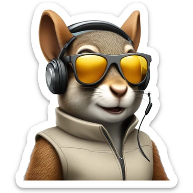 secret agent squirrel wearing sunglasses and headphones sticker