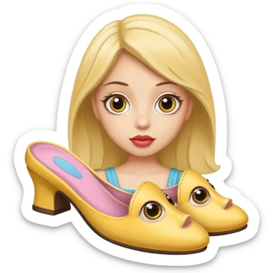 make an emoji that big lips 👄 and big eye leads big eyes 👀 and yellow circle face and a sleeper shoe in her hand sticker