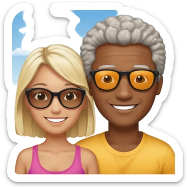 Black man salt n pepper hair with younger blonde  both smiling on beach  sticker